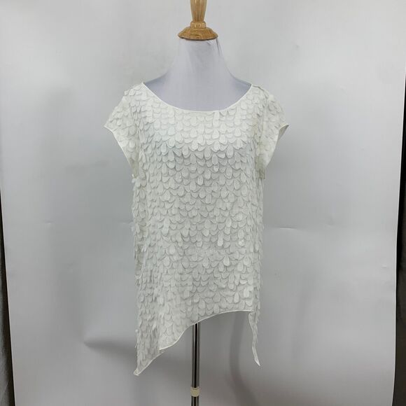 XD Xenia Design Top Womens S Small Cream Appliqué Petal Asymmetrical Boat Neck - Picture 2 of 13